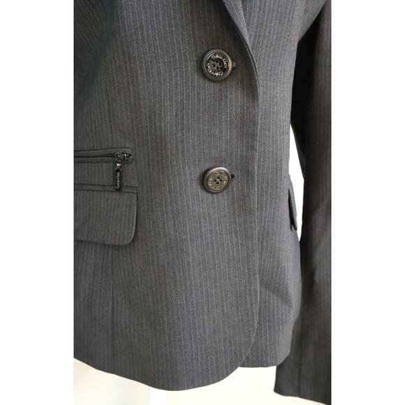 Calvin Klein Gray Pinstripe Skirt Suit Womens 12 Corporate Power Office Classic - Picture 4 of 9